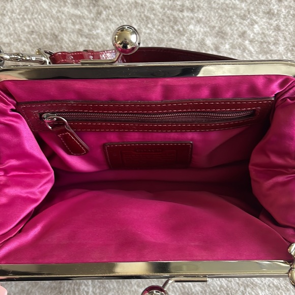 Rare Coach Vintage Wool Houndstooth Pink Burgundy Gallery Frame Satchel Bag - Picture 8 of 10